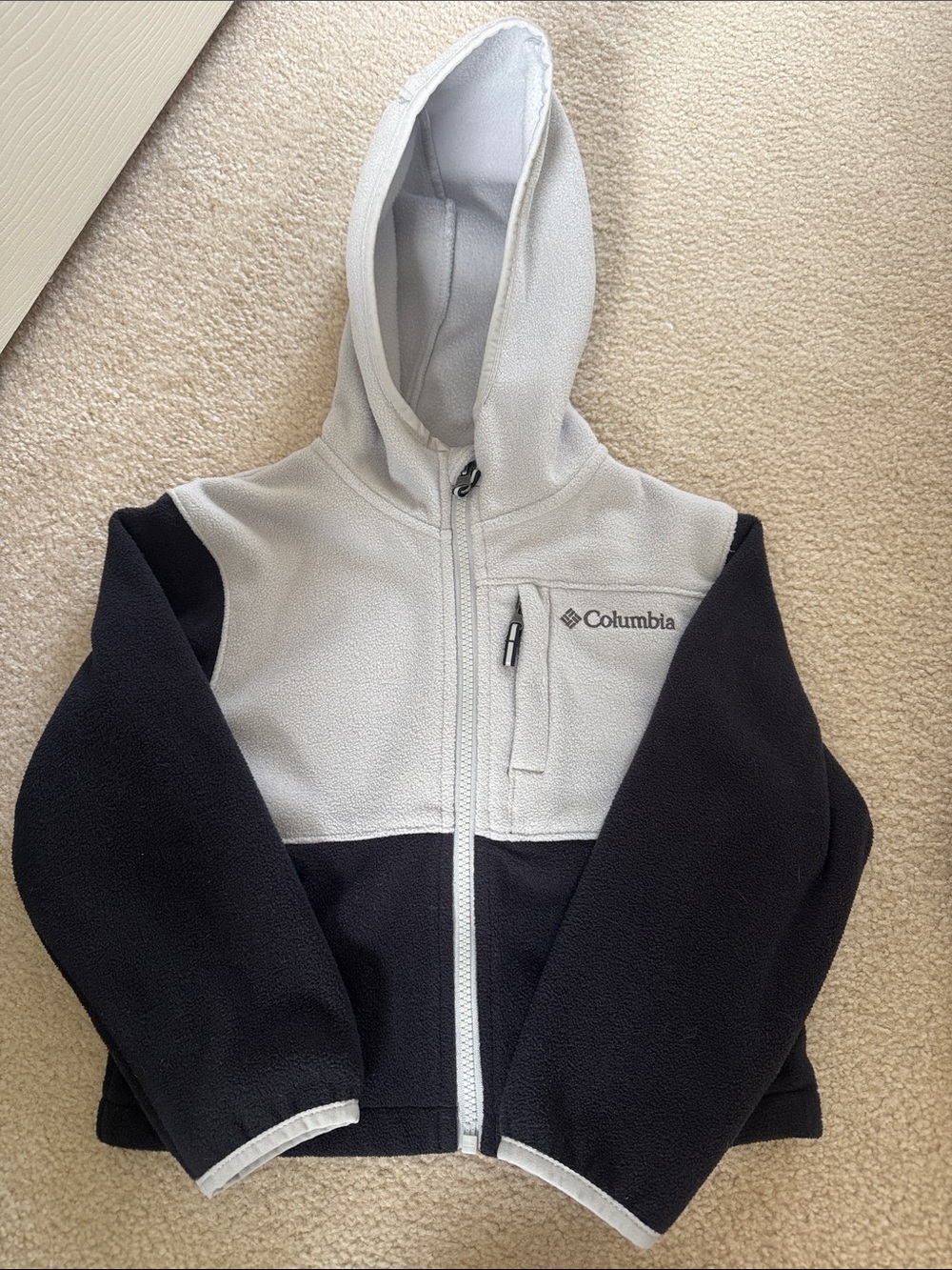 Columbia Kids Two-Tone Hooded Fleece Jacket - Light Gray & Black